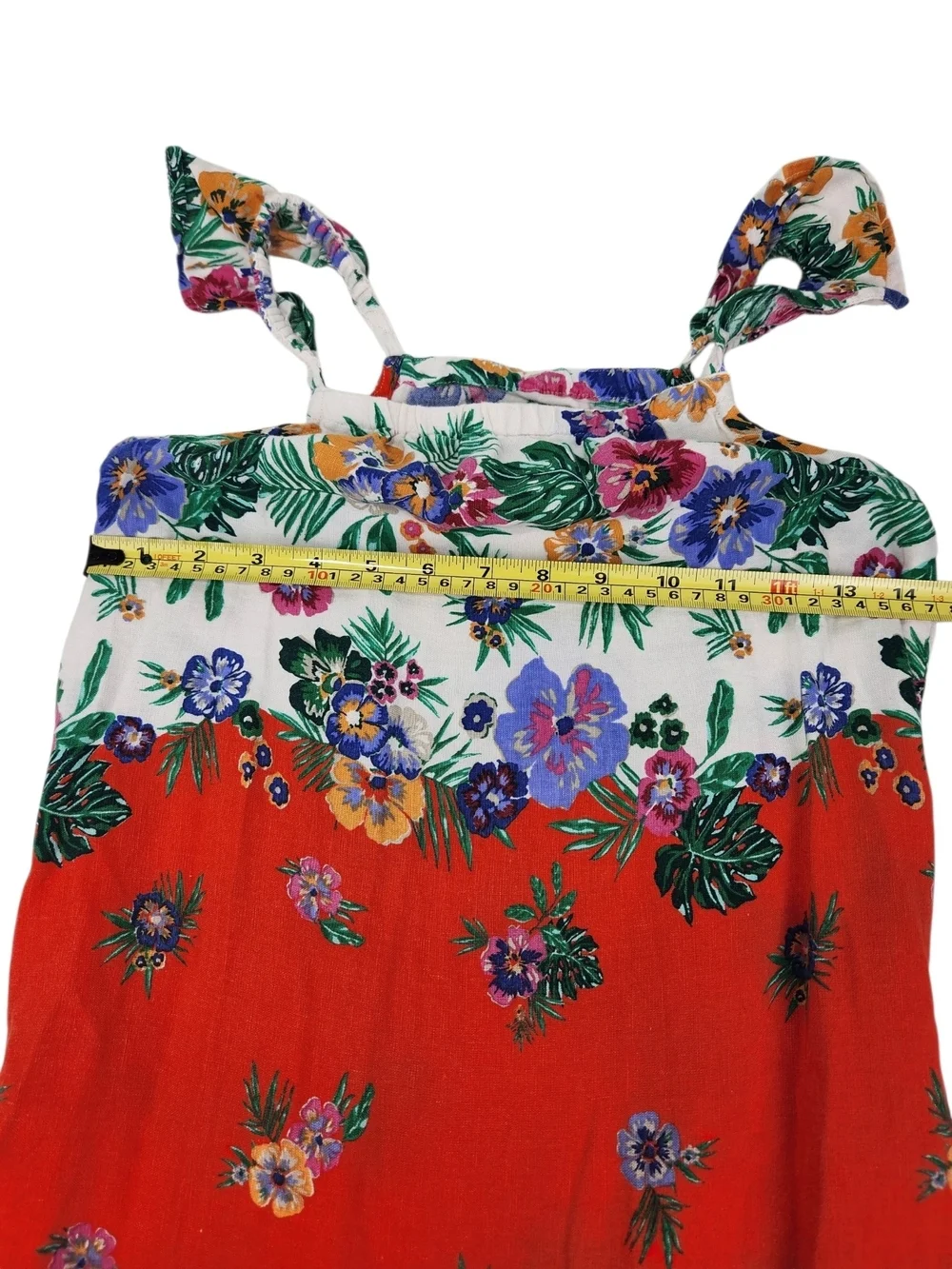 Old Navy Floral Tie Strap Sundress Girls Large 10-12 Boho Tropical Linen Blend